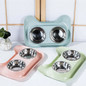 Cat Ear Pet Bowl Durable Double Stainless Steel Dog Cat Bowls With Non-Spill Non-Skid Design for Pet Food Water Elevated Feeder