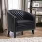Accent Barrel Office chair living room chair with nailheads and solid wood legs Black pu leather