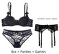 Luscious Thin Lingerie Sexy 3 Piece Bra+Panties+Garter Lace Embroidery Set