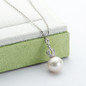 Sterling Silver Freshwater White 9.5-10mm Pearl Necklace Crown Pendant for Women