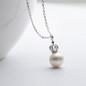 Sterling Silver Freshwater White 9.5-10mm Pearl Necklace Crown Pendant for Women
