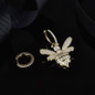 Gold Plated Asymmetrical Bee Huggie Hoop Drop Sterling Silver Earrings