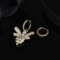 Gold Plated Asymmetrical Bee Huggie Hoop Drop Sterling Silver Earrings