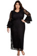 Black Lace Bell Sleeve Plus Size Maxi Dress