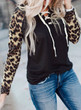 Lace Up Neck Leopard Long Sleeves Top
