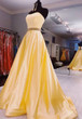 Yellow satin long prom dress evening dress S694