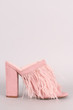 Suede Faux Feather Chunky Mule Heel