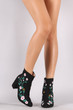 Suede Embroidered Floral Vines Chunky Heeled Booties