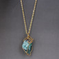 Natural Stone Rose Crystal Quartz Wire Wrapped Pendant Necklace