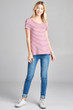 Ladies fashion short sleeve scoop neck stripe rayon spandex top
