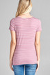 Ladies fashion short sleeve scoop neck stripe rayon spandex top