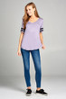 Ladies fashion short double stripe sleeve v-neck rayon spandex top