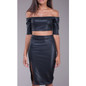 Women's Black Faux Leather Halter Top Dress Set