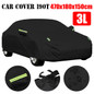 Black Full Car Cover Waterproof Sun Rain Heat Dust UV Resistant Protection 190T