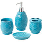 Designer 4-Piece Ceramic Bath Accessory Set | Includes Liquid Soap or Lotion Dispenser w/Toothbrush Holder, Tumbler, Soap Dish | Moroccan Trellis | Contour Grey