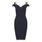 BEAUKEY Black Off Shoulder 2020 Bandage Dress Women Double Strap V Neck Knee Length Party Club Celebrity Maxi Bodycon Vestido