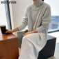 BGTEEVER Turtleneck Full Sleeve Oversized Knit Dress Female 2020 Winter Vestidos Casual Thick Twisted Women Long Sweater Dress