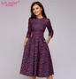 S.FLAVOR Women Elegant A-line Dress 2019 Vintage printing party vestidos Three Quarter Sleeve women Slim Autumn Winter Dress