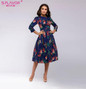 S.FLAVOR Women Elegant A-line Dress 2019 Vintage printing party vestidos Three Quarter Sleeve women Slim Autumn Winter Dress