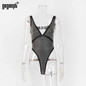 Gagaopt Women Sexy Rhinestone Bodysuit Black V Neck Bodysuit Jumpsuit Overalls