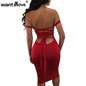 Wantmove 2018 summer fashion dress sexy off the shoulder back lace up midi dress women bodycon club dresses for women JZ102
