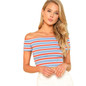 SHEIN Rib Knit Striped Bardot Tee Women Off The Shoulder Short Sleeve Slim Crop T-shirt 2018 Summer Female Sexy Party Top Tee