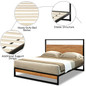 Twin Size Metal Frame Bed Platform Wooden Slat Support with Headboard