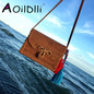 Bali Bohemia Beach Circle Bag Island Hand Woven Bag Square  buckle Rattan Straw Bags Satchel Wind  bag