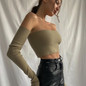 Cryptographic Off Shoulder Green Knit Crop Tops for Women Tube Top With Sleeve Backless Tanks Cropped Feminino Top Streetwear