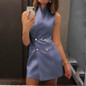 MIOFAR Summer Sexy Slim Button Casual Sleeveless Stand Collar Dress Women Clothing Fashion Elegant Dresses Women Party Sundress