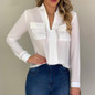 Chiffon Blouses Women Long Sleeve V-neck Pink Shirt Office Blouse Slim Casual Tops