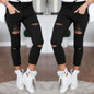 new 2016 Skinny Jeans Women Denim Pants Holes Destroyed Knee Pencil Pants Casual Trousers Black White Stretch Ripped Jeans