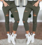 new 2016 Skinny Jeans Women Denim Pants Holes Destroyed Knee Pencil Pants Casual Trousers Black White Stretch Ripped Jeans