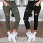 new 2016 Skinny Jeans Women Denim Pants Holes Destroyed Knee Pencil Pants Casual Trousers Black White Stretch Ripped Jeans