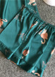 Flamingos Printed V-Neck Silk  Camisole  Lingerie Sleepwear Set/Free Shipping