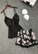 Peony Printed V-Neck Silk Camisole  Lingerie Sleepwear Set/Free Shipping