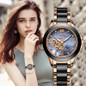 Rhinestone Rose Gold Black Ceramic Waterproof Watch For Women