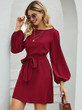 Slim Waist Puff Sleeve Ladies Dress With Belt