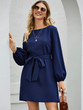 Slim Waist Puff Sleeve Ladies Dress With Belt