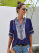 Womens Casual V Neck Shirt Embroidered Print Short/Long Sleeve Tops Loose Blouse