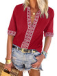 Womens Casual V Neck Shirt  Embroidered Print Blouse