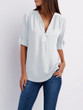 V Neck Zipper Patchwork Plain Blouse