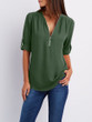 V Neck Zipper Patchwork Plain Blouse