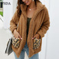 Leopard Patchwork Pocket Fur Jacket Coat Fluffy