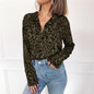 Leopard Blouse Long Sleeve Turn Down Collar Lady Office Shirt