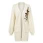 Embroidery flower knitted long cardigan female V neck casual pocket jumper 2018 Autumn winter women sweater cardigan