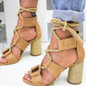 New Boho Sandals Women High Heel Peep Toe Lace Up Sandals
