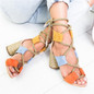 New Boho Sandals Women High Heel Peep Toe Lace Up Sandals