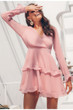 Elegant pleated chiffon  Long sleeve v neck ruffles white dress