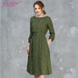 S.FLAVOR Spring Fashion Women A-line Dress O-neck Three Quarter Sleeve Knee-length Dress Female Elegant Printing Midi Vestidos